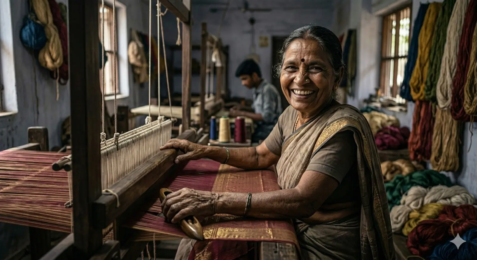 Weaver at her loom